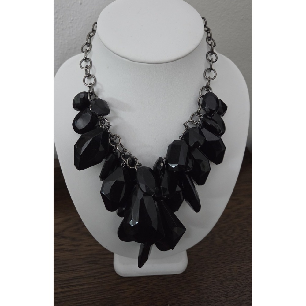 RJG‎ Graziano Black Necklace Faceted Lucite Dangle Necklace Chunky Statement